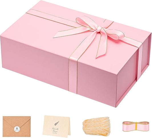 LIFELUM Pink Gift Box 13.85'' x 8.35'' x 4.45'' Gift for Wedding Large Gifts Boxes for Presents Cute Birthday Magnetic Box for Gifts with Luxury Filler,Card, Ribbon,Sticker 1 Pack
