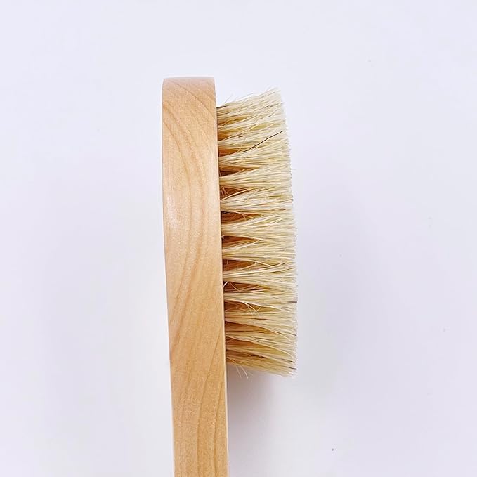 Short Handle Body Brush, Natural Bristles Wooden Bath Brush Shoulder Back Exfoliating Dry Brushing Skin Care
