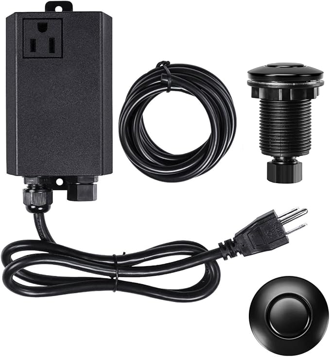 Garbage Disposal Air Switch Kit Single Outlet Sink Top Waste Disposal Short Stainless Steel Black On/Off Air Button Food and Waste Disposals Part by Etoolcity