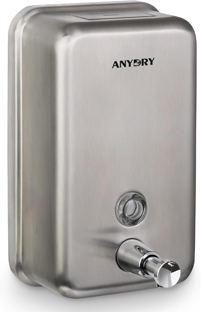 Commercial Soap Dispenser Wall Mount, Brushed Stianless Steel Finish Manual Soap Dispenser - 37oz (1100ml) Model 1003