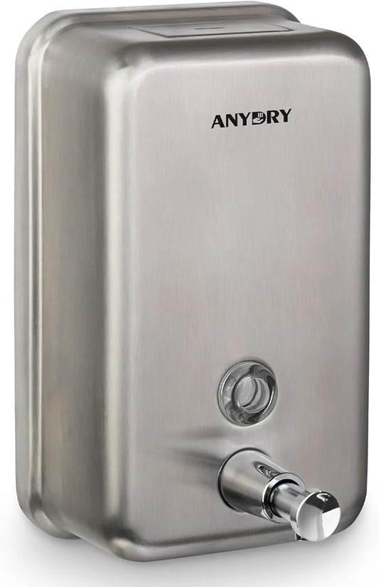 Commercial Soap Dispenser Wall Mount, Brushed Stianless Steel Finish Manual Soap Dispenser - 37oz (1100ml) Model 1003