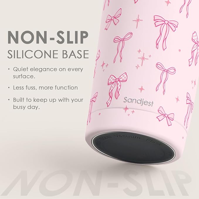 SANDJEST Bow Tumbler 20oz, Stainless Steel Travel Cup with Lid, Insulated Coffee Mug, Bow Gifts for Women Girls Friends Sisters on Birthday Christmas (Pink)