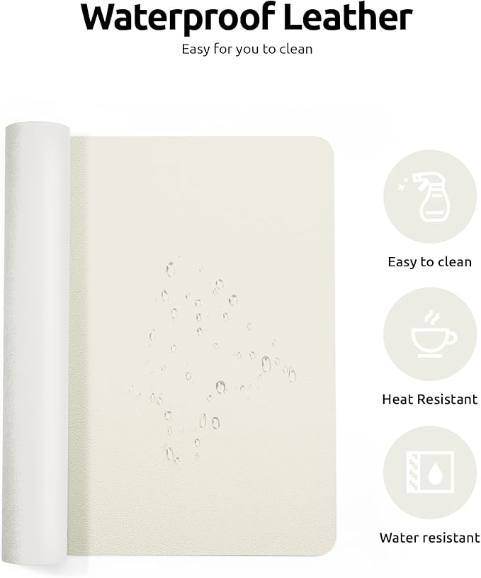 YSAGi Leather Desk Pad Protector, Office Desk Mat, Large Mouse Pad, Non-Slip PU Leather Desk Blotter, Laptop Desk Pad, Waterproof Desk Writing Pad for Office and Home (Cream, 23.6" x 13.8")