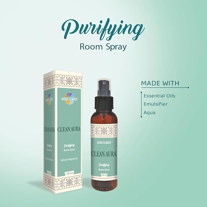 Sacred Element's Clean Aura Room Spray | Natural Purifying Mist for Energy Clearing, Negativity Release, Spiritual Balance & Aromatherapy | 3.38 Fl Oz / 100ml Non-Toxic Air Freshener