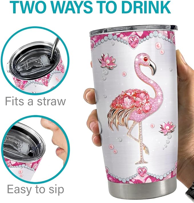 Flamingo Gifts for Women Girls Pink Flamingo Tumbler 20oz Jewelry Drawings Stainless Steel Insulated Tumblers Coffee Travel Mug Cup Gift for Birthday Christmas