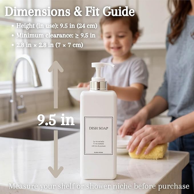 Modern Design Large 27 oz Shampoo and Conditioner Dispensers - Empty Plastic Refillable Pump Bottle Set for Bathroom Shower Soap Dispenser, Gift Box Included, Set of 3, (White & Silver)