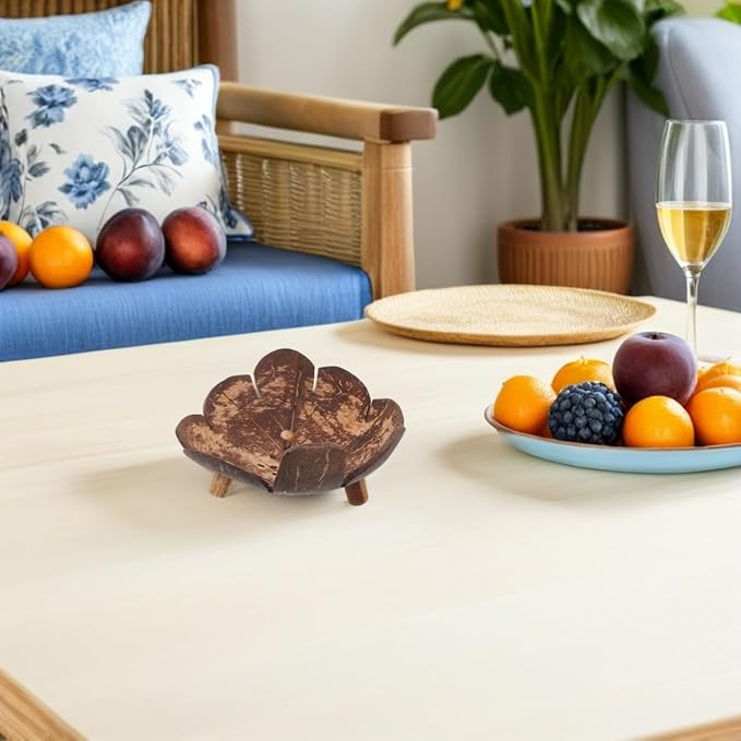 BESTYASH Natural Coconut Shell Bowl Set 2 Pieces Smooth Candy Snack Bowls for Serving Nuts Soap Key Storage Home Decor 5.12 Inch