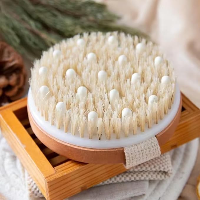 Dry Body Brush – Eco-Friendly Natural Bristles for Gentle Exfoliation, Skin Renewal, Improved Circulation & Lymphatic Support – Perfect Detox & Spa Self-Care Accessory (Tan)