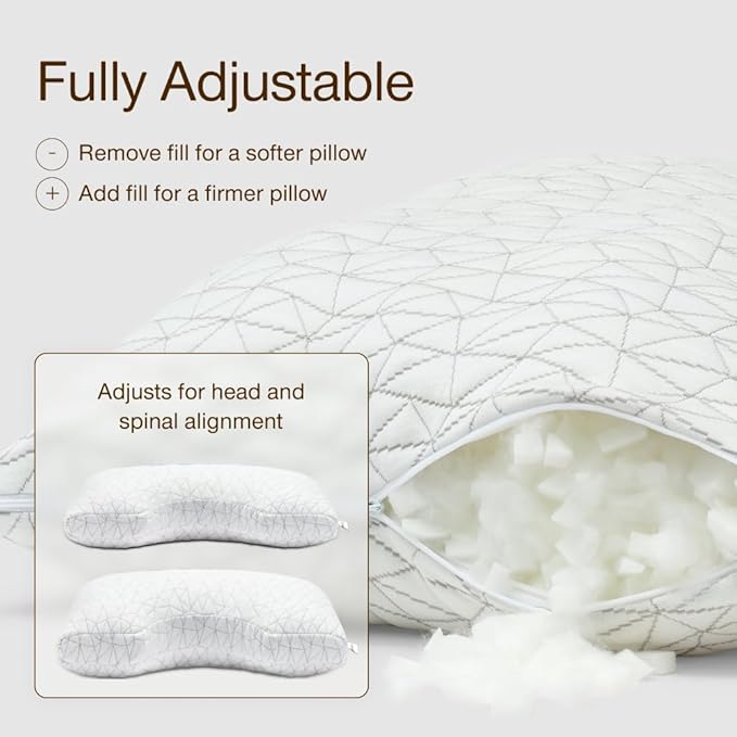 Coop Home Goods Original Cut-Out Adjustable Pillow, Queen Size Bed Pillows for Neck & Head Support, 18 x 28 “ Memory Foam Pillows - Medium Firm for Side Sleeper, CertiPUR-US/GREENGUARD Gold