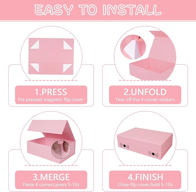 RayofSun Pink Gift Boxes with Magnetic Lids for Presents Large Rectangle Collapsible Decorative Boxes 13.7x9x4.3inch, Bridesmaid Groomsmen Proposal Box for Wedding, Christmas, Birthday(1PC)