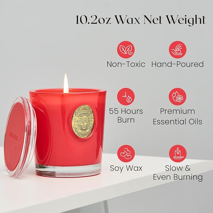 M&SENSE Natural Soy Candle| Juicy Watermelon Red | 10.2 oz, 55H Burn | Luxury Scented Candle for Relaxation, Gifting, Home Décor | for Bedroom, Office, Party