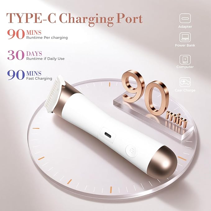 Bikini Trimmer for Women, 2 in 1 Electric Shaver for Women, Pubic Hair Trimmer Waterproof IPX7 with LED, Bikini Razor for Leg Arm Underarm Bikini Area, Christmas Gift Box for Friends - Shell White