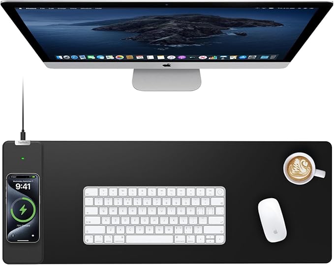 TopMade Wireless Charging Mouse Pad, Gaming Mousepad with Ultra-Smooth Surface, Non-Slip Base, Waterproof Computer Desk Pad, 31.5"x11.81" XL Large Desk Mat for MacBook, PC, Laptop