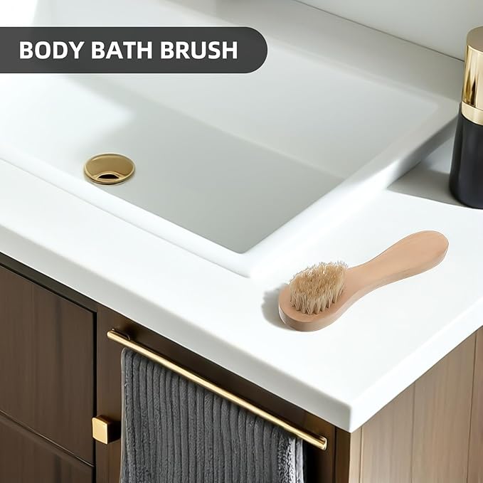 STOBAZA Multi-Function Wooden Shower Body Brush with Exfoliating Bristles for Deep Skin Cleansing Long Handle for Reach Areas Portable Dry Skin Brush for Face and Body Massage and