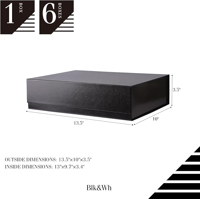 BLK&WH Large Gift Box - 13.5x10x3.5 Inches, Black Collapsible Box with Magnetic Lid