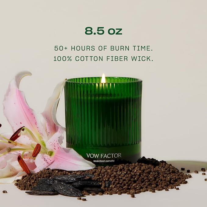 Vow Factor Luxury Scented Candle by Snif, Floral and Citrus Scent, 50+ Hours, 100% Cotton Fiber Wicks, Soy Wax Blend, Non-Toxic, Vegan, 8.5 oz