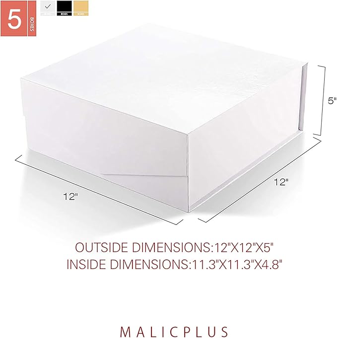 5 Extra Large Gift Boxes with Lids 11.3x11.3x4.8 Inches, White Bridesmaids Proposal Boxes with Magnetic Closure for All Occasion (Grass Texture)