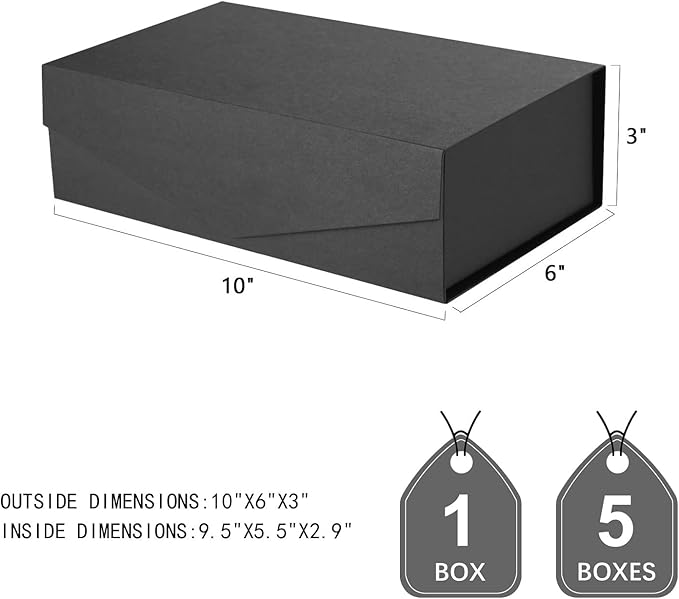 JINMING Gift Box 9.5x5.5x2.9 Inches, Black Box for Gifts, Groomsman Proposal Box for Mother's Day, Father's Day, Collapsible with Magnetic Closure
