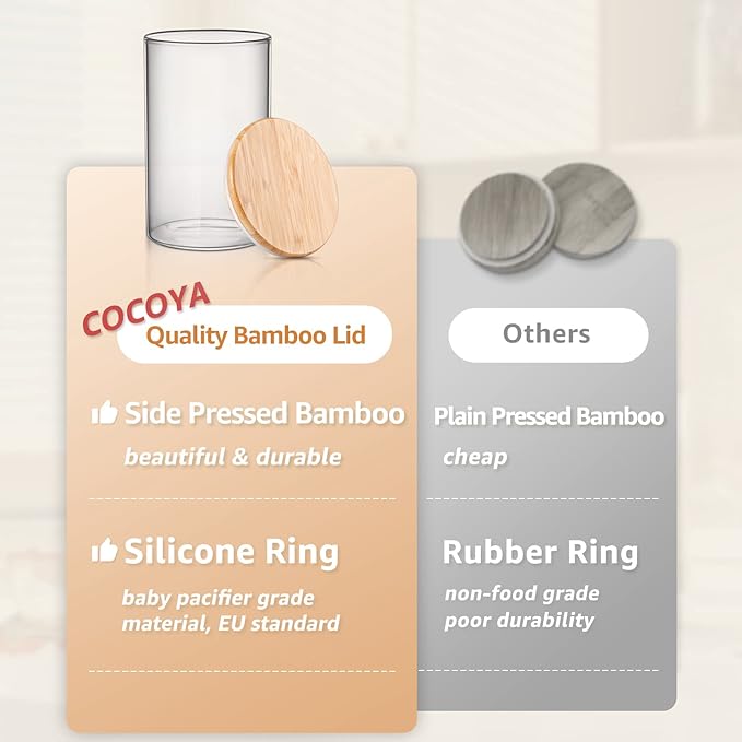 32 FL Oz Glass Jars with Bamboo Lid Set, 4Pack UPGRADE Thick Glass Pantry Storage Canisters Kitchen Clear Food Containers, for Dry Foods Nut Meal Prep Coffee Bean Candy Sugar Cookie Cereal