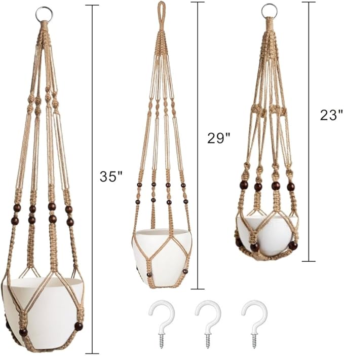 3 Pack Macrame Plant Hanger,Hanging Plant Holder, Boho Home Decor Hanging Basket with Wood Beads,Hanging Planters for Indoor Plants,Plant Hanger Indoor 35"/29"/23" Brown (POTS NOT Included)