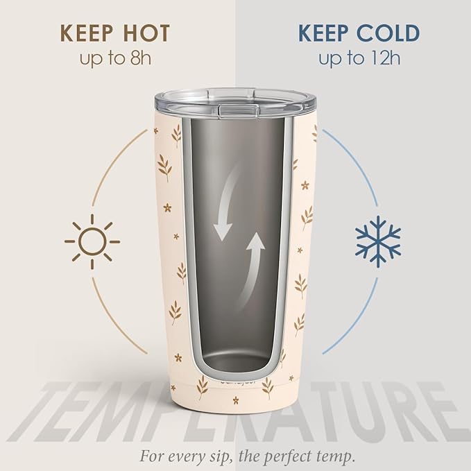 SANDJEST Botanical Tumbler 20oz, Stainless Steel Travel Cup with Lid, Insulated Coffee Mug, Botanical Gifts for Women Girls Friends Sisters on Birthday Christmas