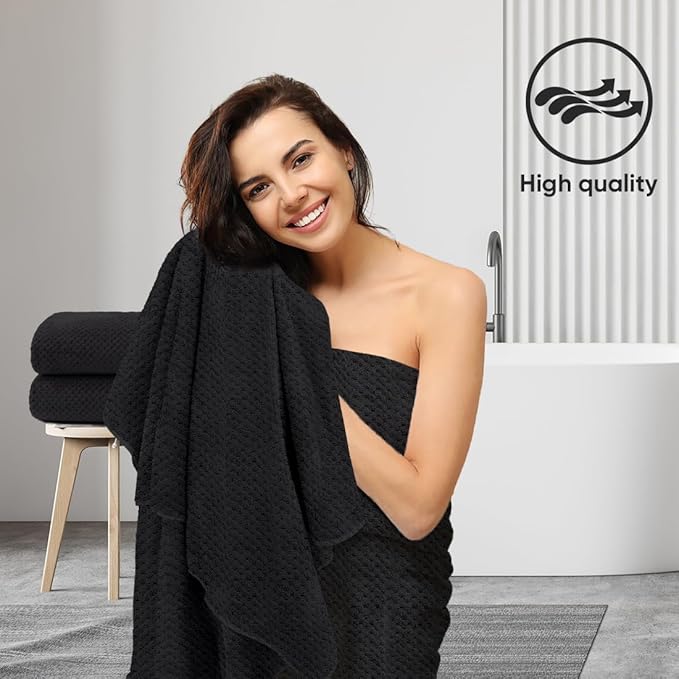 HOMEXCEL Bath Sheets Towels Set Pack of 2 (35 x 70 Inches), Ultra Soft Bath Towels for Bathroom, Lightweight and Quick Drying Towel for Body, Yoga, SPA, Fitness, Black