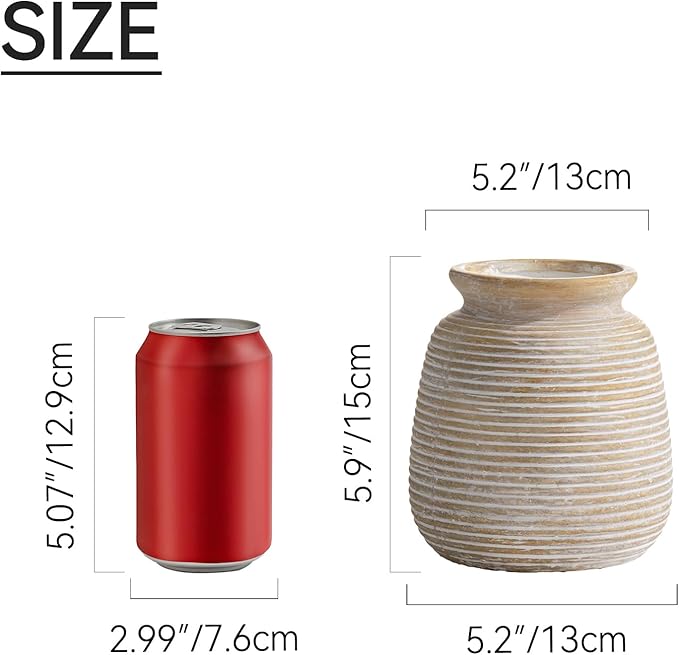 Ceramic Rustic Vase, Small Flower Farmhouse Vases Home Decor, 6“ Terracotta Pottery Decorative Pampas Vase for Table Living Room Entryway Mantel Bookshelf Bedroom Bathroom Kitchen-Yellow