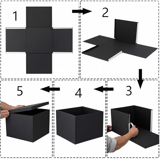 UoeRing 1Pcs Black Extra Large gift box with lids 13×13×7 Inches gift boxes for presents,Birthday Box (include Ribbon, Paper Shred Filler Gift Card & Envelopes)