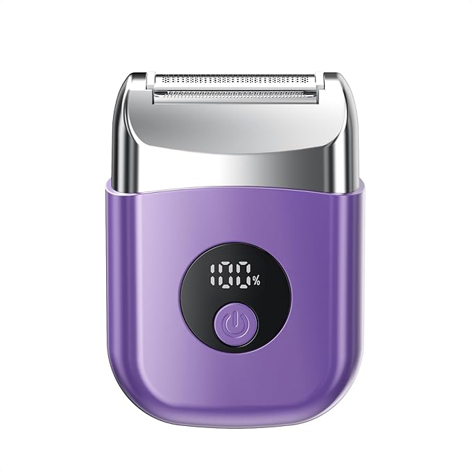 Cordless Electric Razors for Women, Travel Electric Shaver with LED Display, Rechargeable Body Trimmer Shaver for Private Area, Face Underarms Bikini,Lips,arms, Legs (Purple)