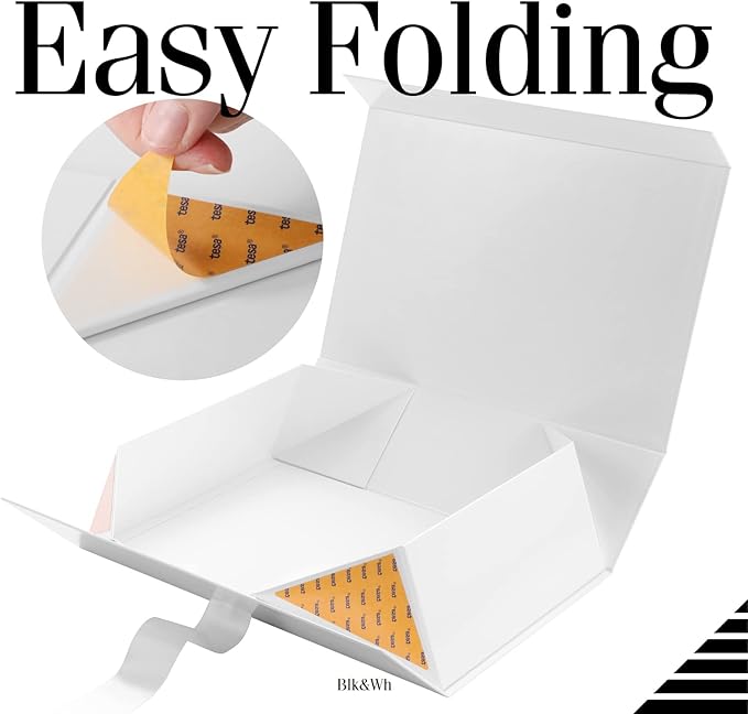 BLK&WH Gift Box with Ribbon, 13.5x9x4.1 Inches, White, Bridesmaid Proposal, Luxury Magnetic Box for Presents