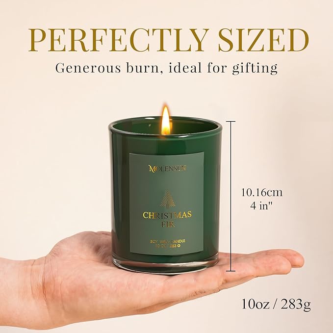 Christmas Fir Candle, 10oz Soy Scented Candle for Home, Christmas Birthday & Holiday Gifts for Women & Men, Long Lasting 50+ Hour Clean Non-Toxic Burn, Elegant Winter & Christmas Festive Home Decor