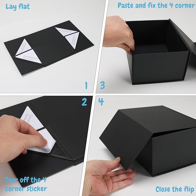 Schliersee 8x6x4 Gift box for Presents with Magnetic Lids Set of 4, Black Gift Wrap Boxes for Wedding, Birthday, Mother's Gifts