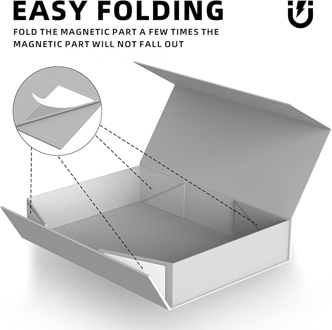 MOZRRO Gift Box 11.5 x 8.2 x 2.3 In Gift Boxes for Presents Magnetic Closure, Gift Boxes with Lids for Presents Birthday Luxury Jewelry T-shirts Gloves Scarves Books Clothes Gift Wrap - Silver