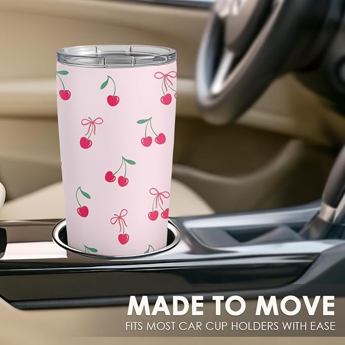 SANDJEST Cherry Tumbler 20oz, Stainless Steel Travel Cup with Lid, Insulated Coffee Mug, Cherry Gifts for Women Girls Friends Sisters on Birthday Christmas