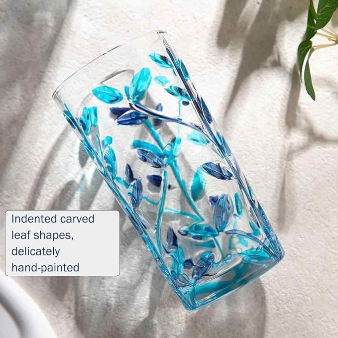 Hand Painted Blue Glass Vase 5.7 in