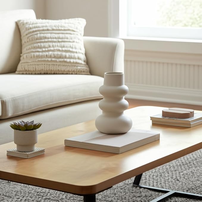 Sagebrook Home Stoneware Decorative Vase - Modern Sculptural Dolomite Flower Holder for Home & Office - 10" Ivory