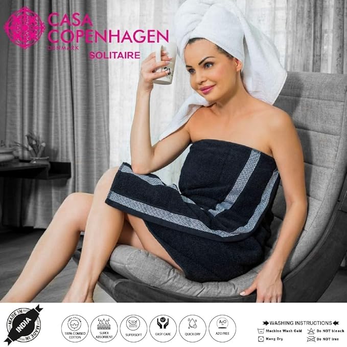 CASA COPENHAGEN Solitaire Luxury Hotel & Spa Quality, 600 GSM Egyptian Cotton, 6 Piece Turkish Towel Set, includes 2 Bath Towels, 2 Hand Towels, 2 Washcloths, Grey Violet