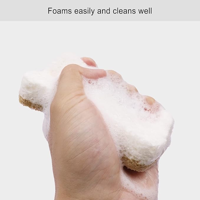 Natural Sponge, Sponges Individually Wrapped, Non Scratch Kitchen Cleaning Sponge Scouring Pad Cellulose Coconut Scrubbing Sponge for Washing Dishes (Pack of 12 - Yellow)