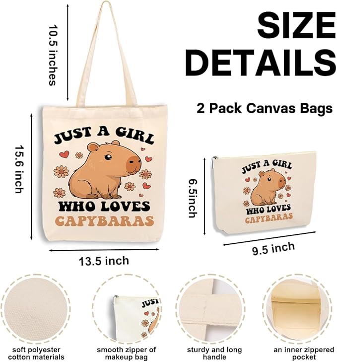 A Girl Loves Capybaras Capybara Gifts, Cute Capybara Stuff Accessories Canvas Tote Bag Makeup Cosmetic Bag Beach Bags for Women Girls Teacher Sister Birthday Weekender Graduation Christmas Easter