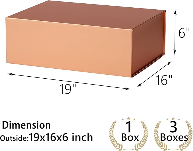 Rose Gold Gift Box,19x16x6 Large Gift Boxes With Lids For Presents Includes Ribbon And Diy Printable Sticker Paper,Bridesmaid Proposal Box,Magnetic Gift Box For Birthday,Wedding,Graduation