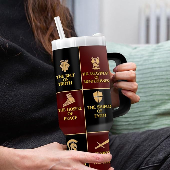 Jesuspirit Christian Gifts for Men, Women - Fathers Day, Pastor Appreciation Religious Gift For Men - Christian Coffee Mug - Armor Of God Stainless Steel Tumbler (Armor Of God, 40OZ)