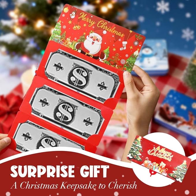 Christmas Cash Gift Envelopes, 2025 New Christmas Money Holders for Cash, Money Envelopes with 10 Slots, DIY Holiday Surprise Card Holder for Xmas Gifts Green 1