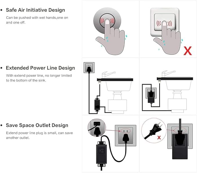 CLEESINK Garbage Disposal Air Switch Kit, Sink Top Waste Disposer On/Off with Aluminum Alloy Power Module, LONG Polished Gold