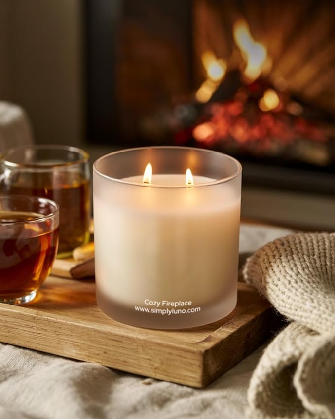 Cozy Fireplace - Tobacco & Wood Scented Candle – 14oz Soy Wax with - Fall and Winter Home Scent – Long Lasting 50+ Hour Burn – Eco Friendly & Hand Poured – Luxury Gift Box for Men