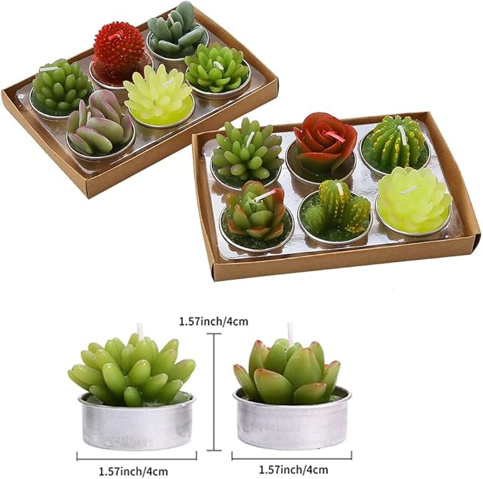 12pcs Cactus Tealight Candles Handmade Delicate Succulent Tea Lights Candle Perfect for Birthday Party Wedding Spa Home Decor Gifts (12pcs Cactus Candles)