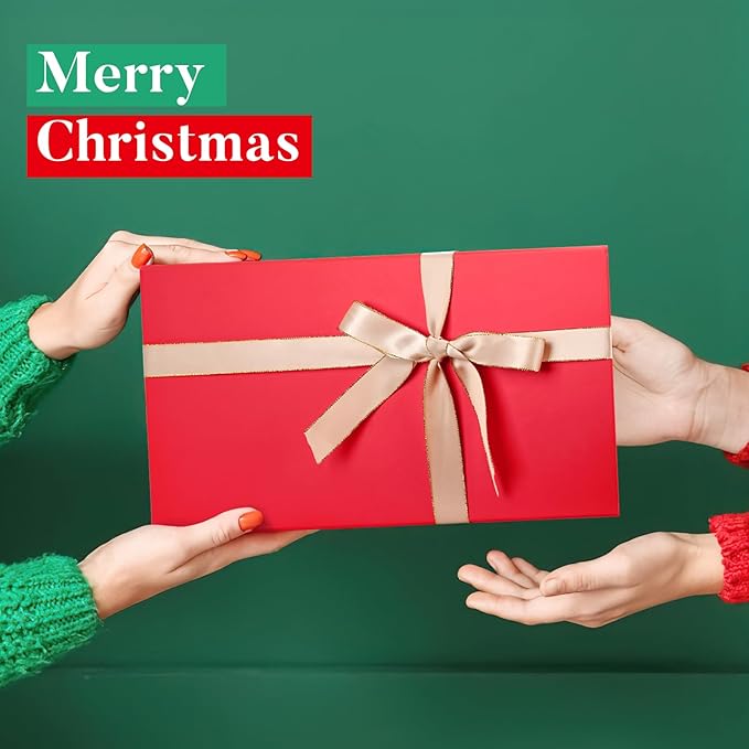 LIFELUM Red Christmas Gift Box 13.85 x 8.35 x 4.45 inch Large Gift Boxes with Magnetic Closure Luxury for Gifts Box Contains Card, Ribbon, Shredded Paper Filler Wedding, Halloween, Birthday