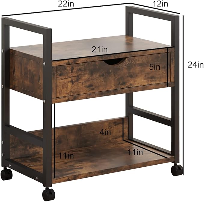 TigerDad Mobile Printer Stand with Storage Drawer, Utility Carts with Wheels, File Cabinet Workspace Desk Organizer Shelf for Home Office