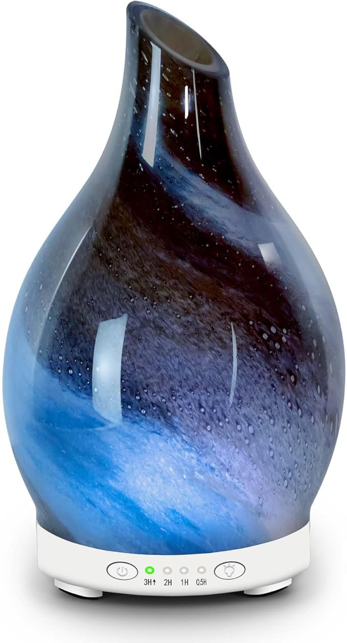 Essential Oil Diffuser 120ML, Glass Aromatherapy Diffuser with 4 Timer Settings & 7 Color Changing Lights, Waterless Auto Shut-Off, Ultra Quiet Oil Diffuser for Home, Office, Yoga, Spa and Sleeping