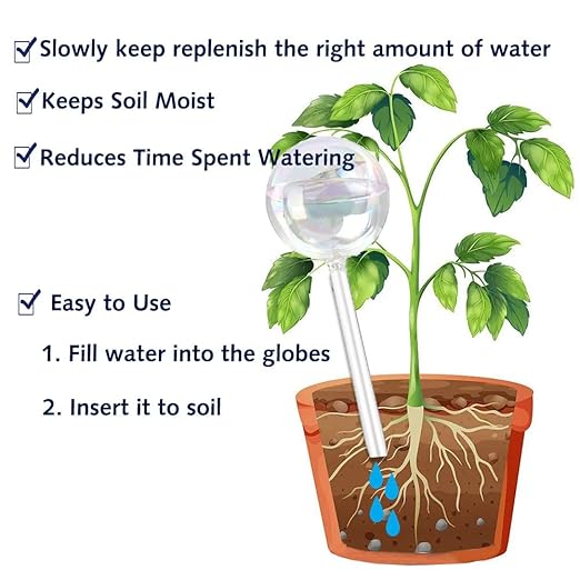 2pcs Glass Plant Watering Globes, Clear Rainbow Color Flower Self-Watering System Spikes, Automatic Plant Waterer Bulbs for Indoor & Outdoor Plants Everyday Use