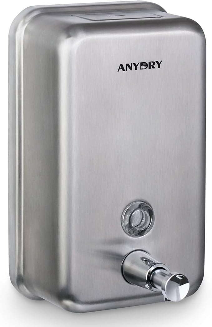 Commercial-Grade Manual Soap Dispenser, Durable Brushed Stainless Steel Finish, 37oz (1100ml), Wall-Mounted for Bathroom & Kitchen